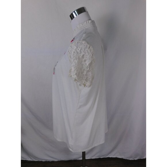 Time and Tru Embroidered Blouse M White Boho Cottagecore Lace - Picture 4 of 16